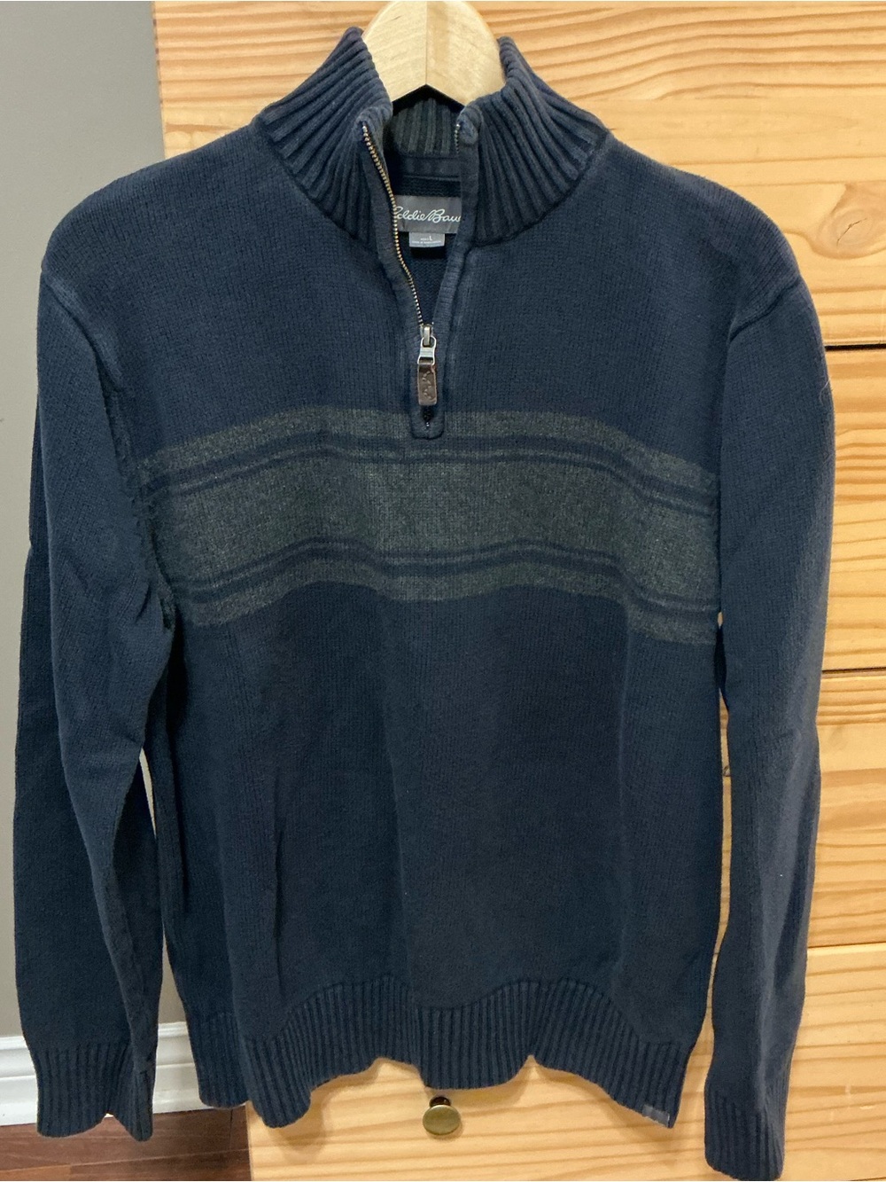 Eddie Bauer Men's Navy Half-Zip Heavy Knit 100% Cotton Sweater Size L